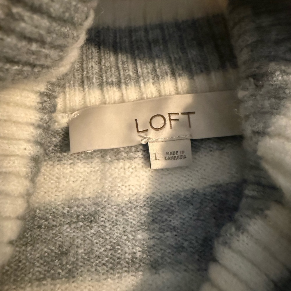 Loft Striped Cream And Solid Navy Turtleneck Swea… - image 3